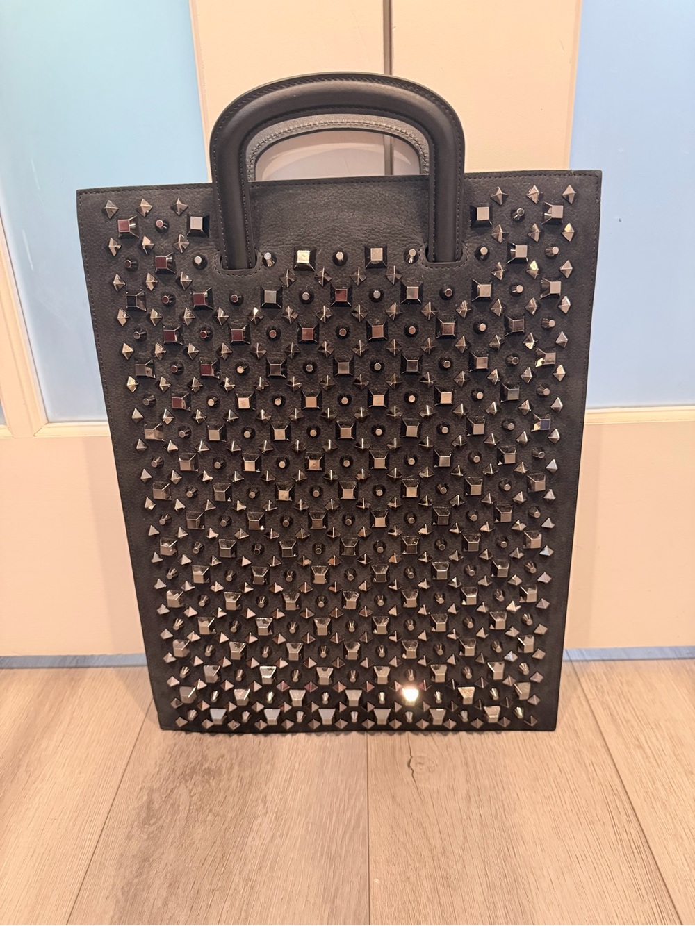 Christina Louboutin Trictrac Portfolio Bag  Studded Black Leather COA